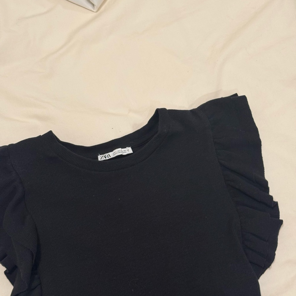 Zara Black Top with Ruffle Sleeves